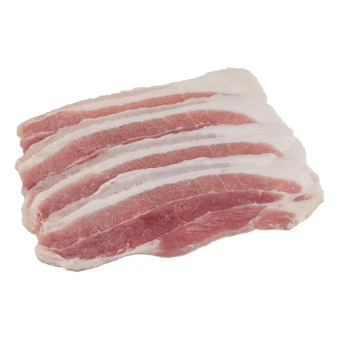 หมูสามชั้นสดสไลด์เห็นชั้นเนื้อและมัน